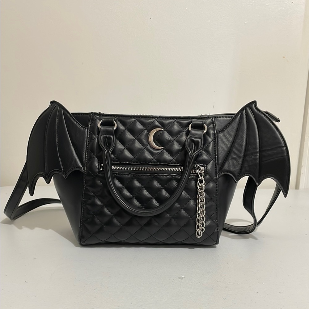 Hot Topic Black Crossbody Bag with Bat Wings